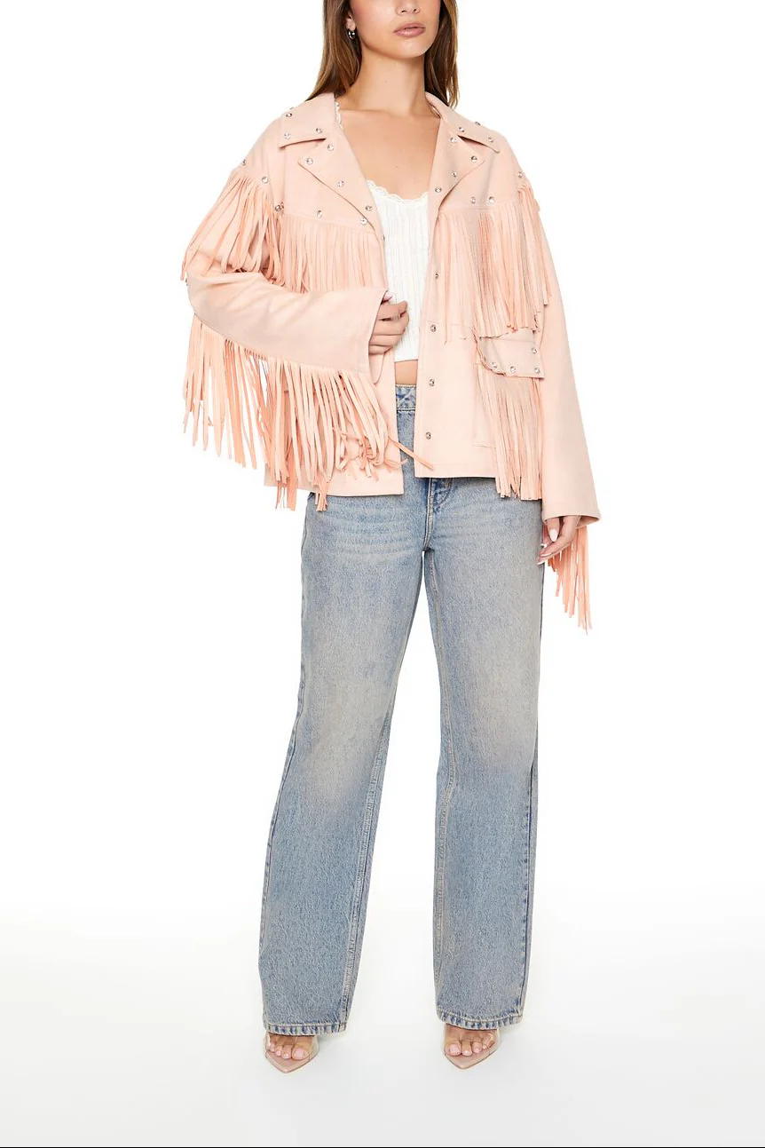 Fringe Faux Suede & Gem Jacket - Image 4
