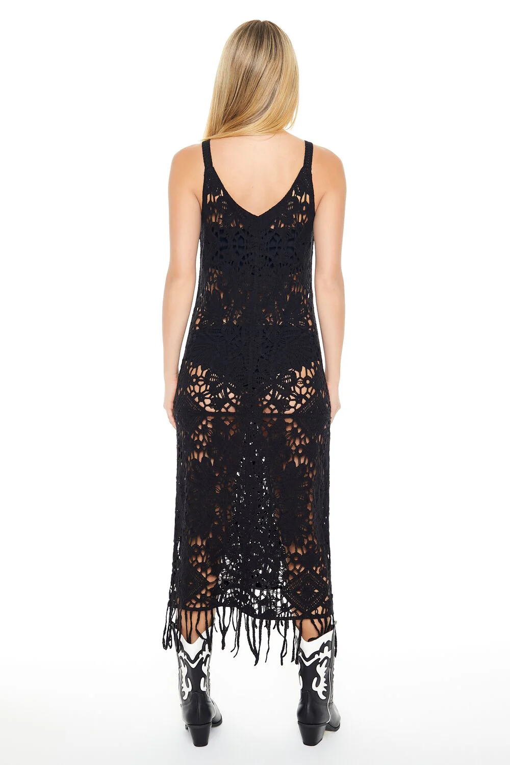 Crochet Fringe Midi Dress - Image 3