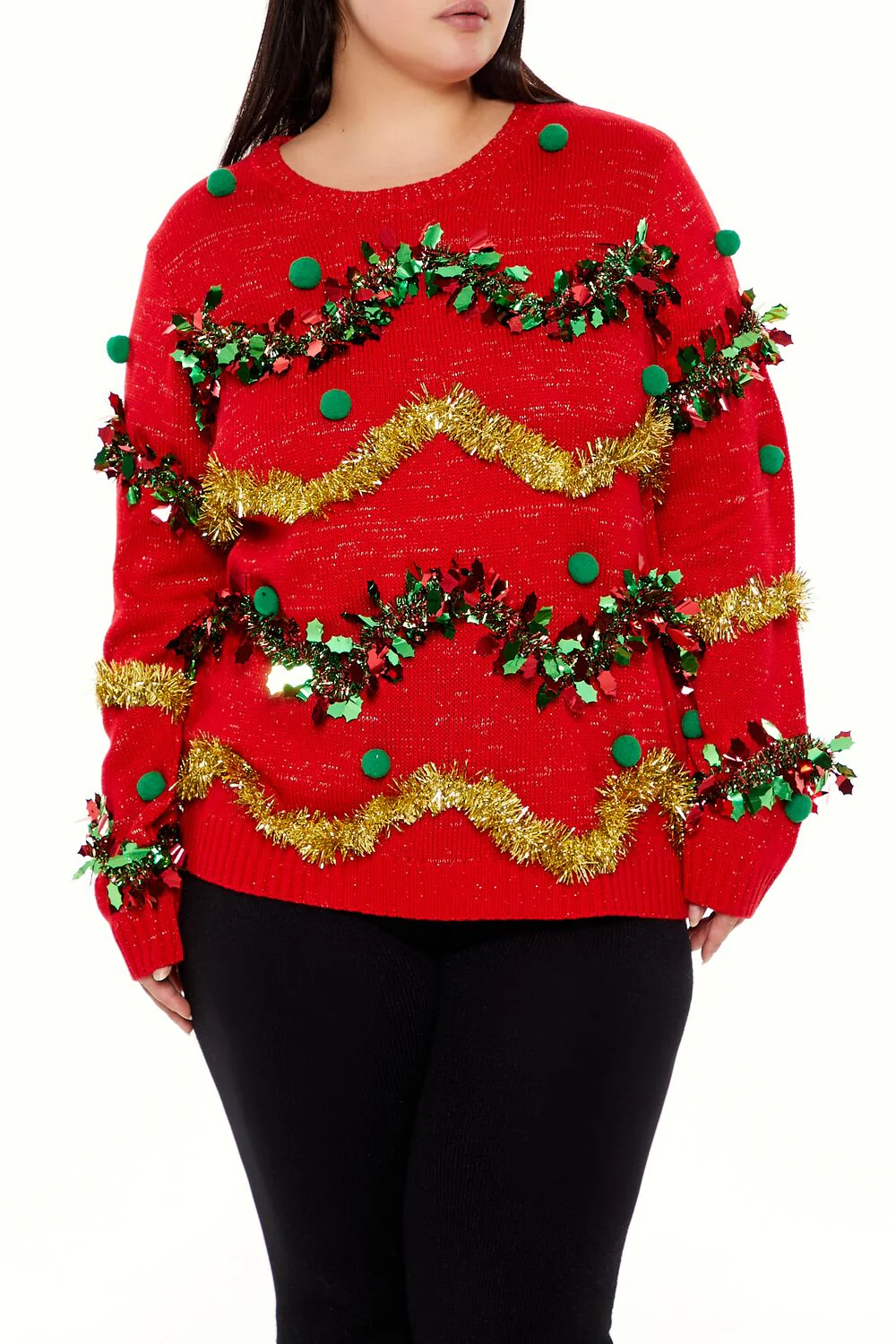 Plus Size Garland Pom Pom Sweater