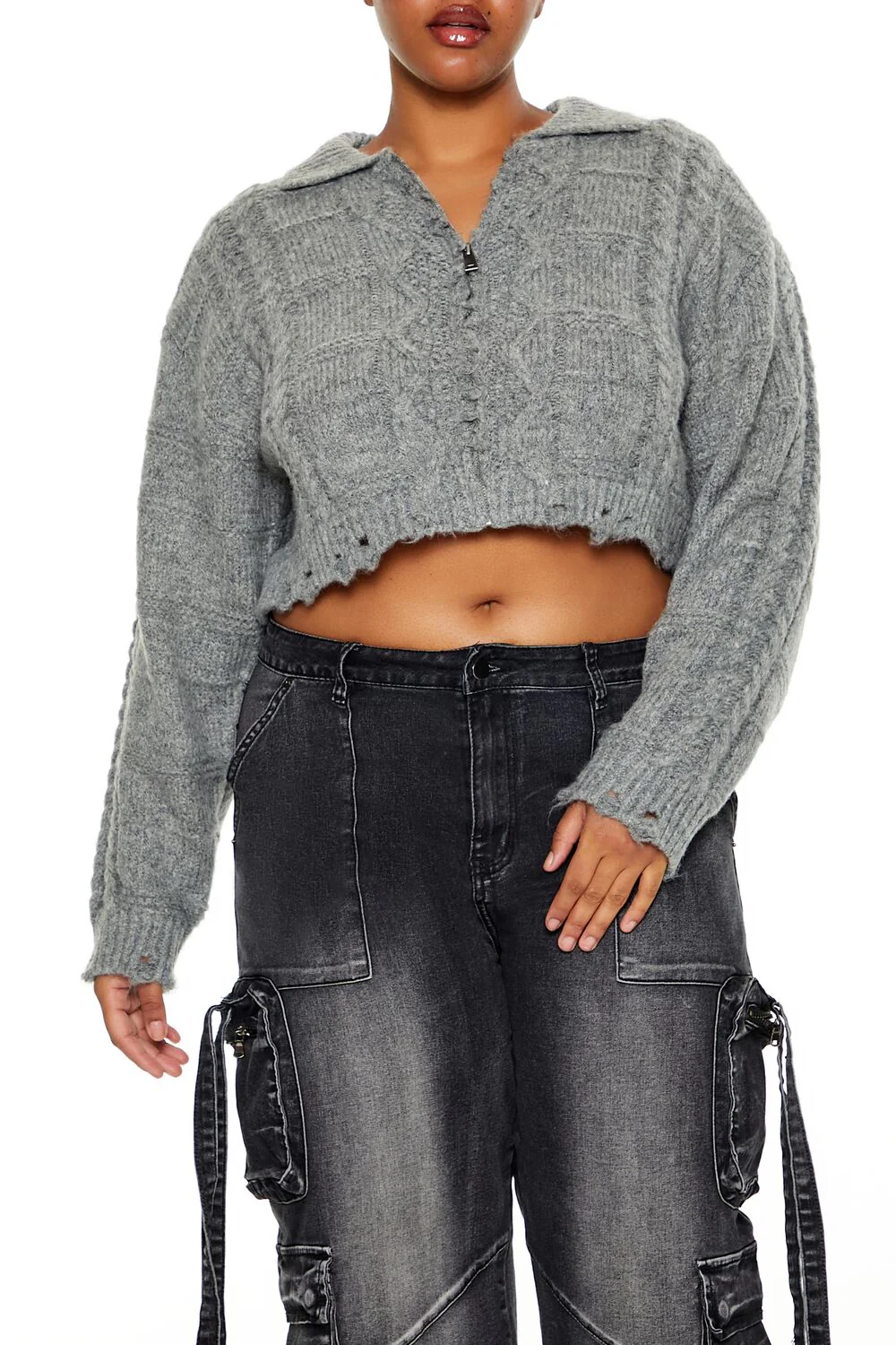Plus Size Cable Knit Cropped Sweater - Image 5