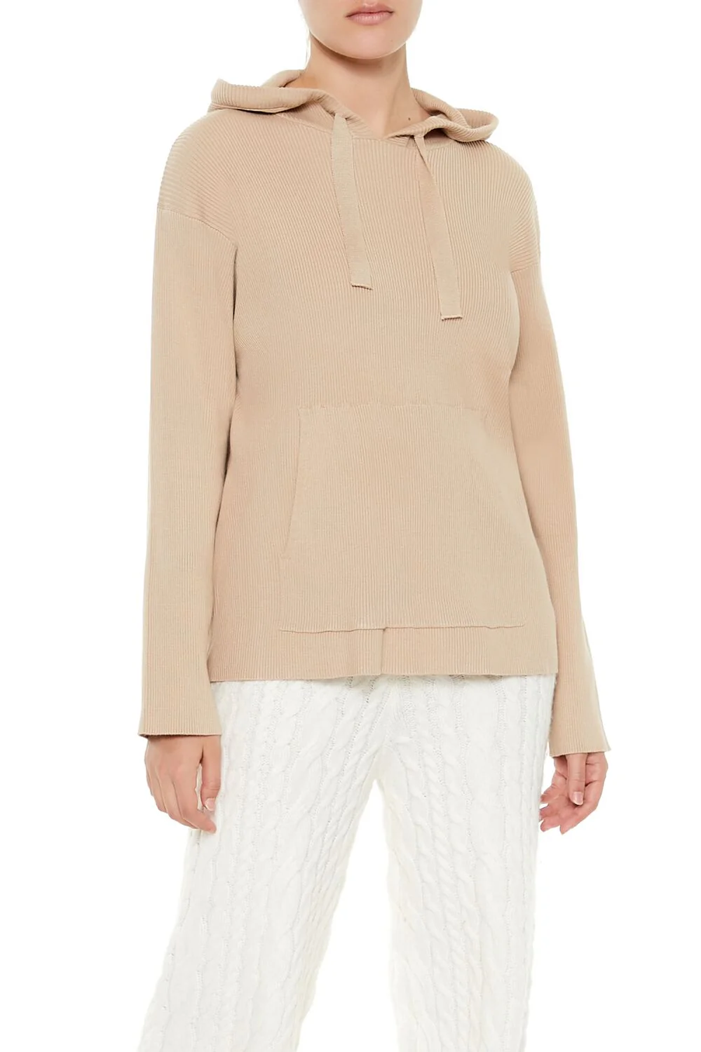 Sweater-Knit Drop-Sleeve Hoodie