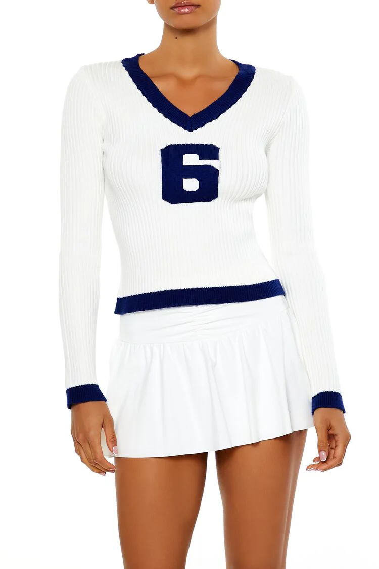 6 Graphic V-Neck Sweater - Image 5