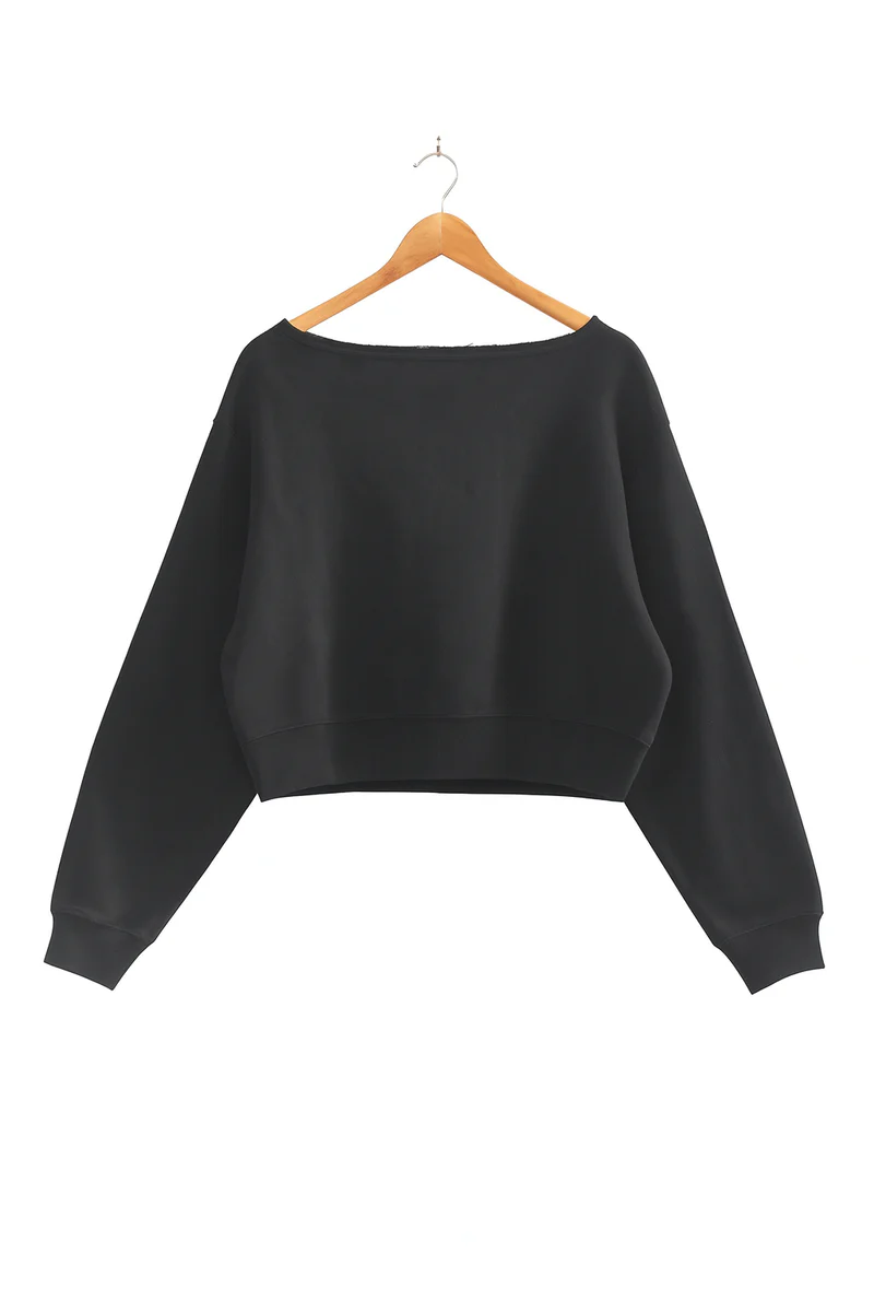 Off-The-Shoulder Cropped Fleece Pullover - Image 8