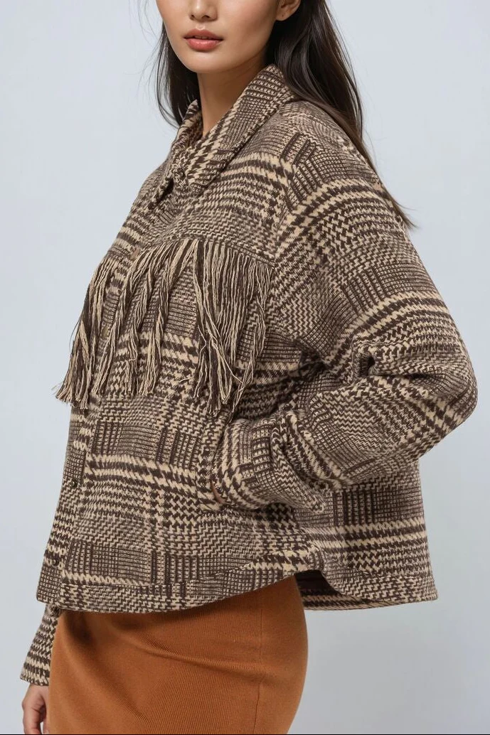 Glen Plaid Fringe-Trim Jacket - Image 3