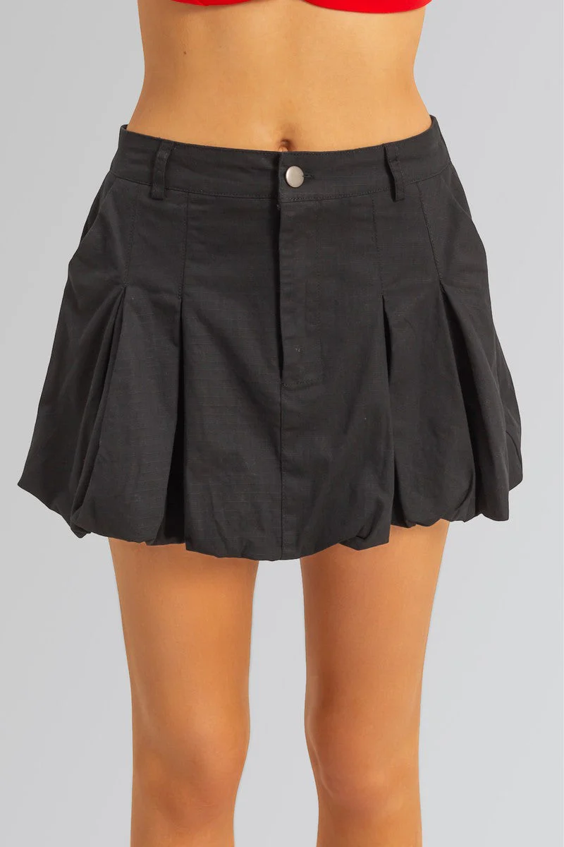 Twill Pleated Balloon Mini Skirt - Image 8