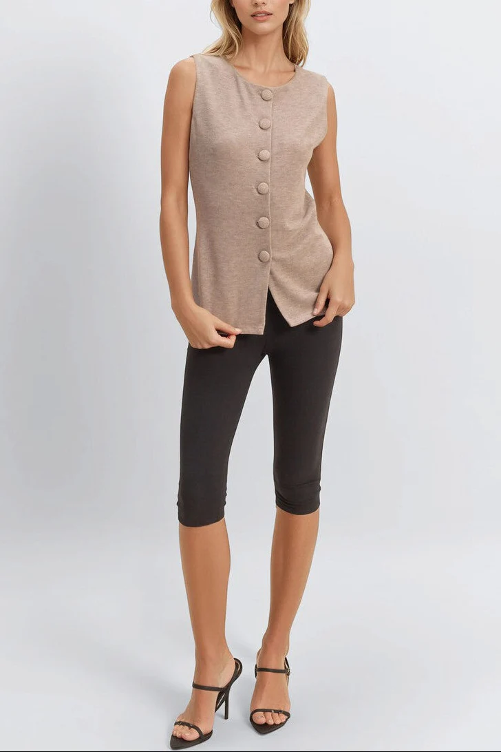 Rib-Knit Button-Front Sleeveless Top - Image 2