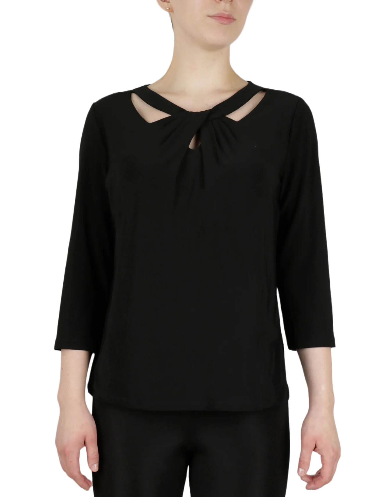 3 Qtr Twist Neck Solid Ity Knit Top