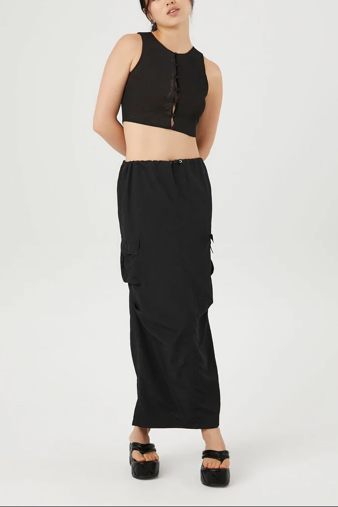 Button-Front Mesh Crop Top - Image 4