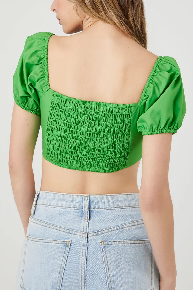 Puff-Sleeve Poplin Bustier Crop Top - Image 8