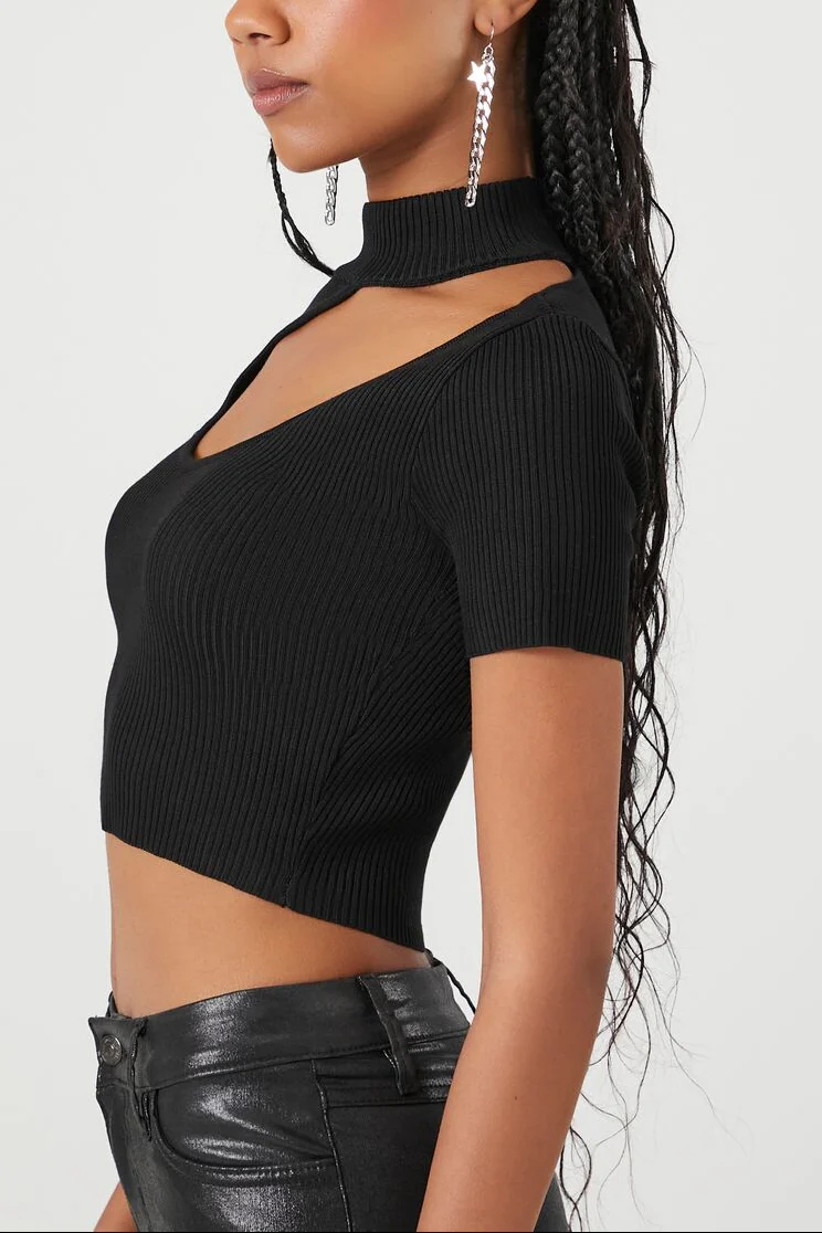 Sweater-Knit Cutout Crop Top - Image 2
