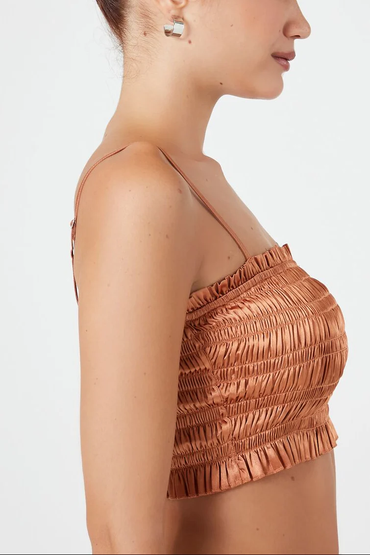 Smocked Satin Cropped Cami - Image 7