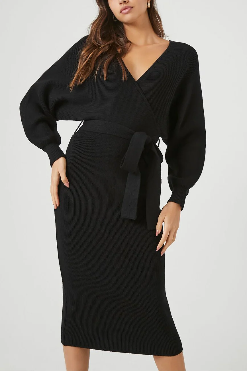 Sweater Midi Wrap Dress - Image 2