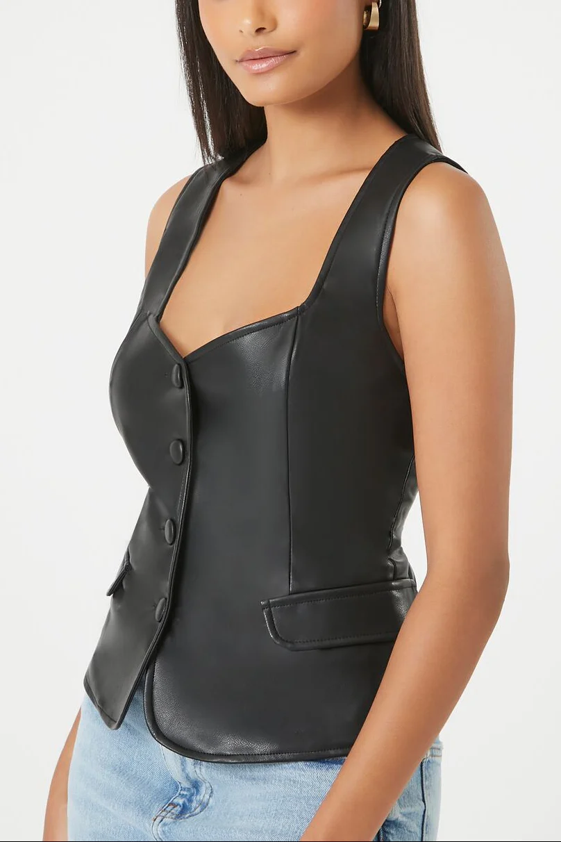 Sleeveless Faux Leather Top - Image 3