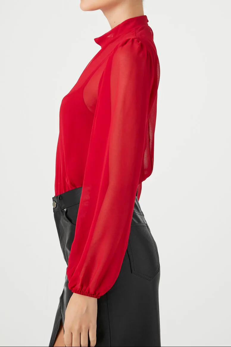 Chiffon Mock Neck Bodysuit - Image 3