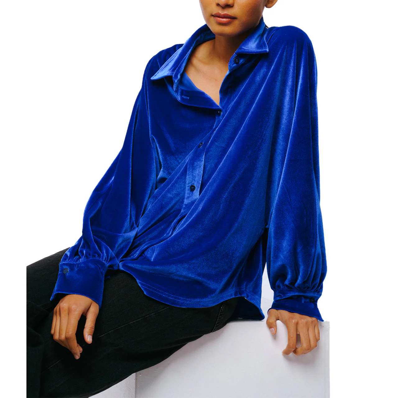 Amira Oversized Button Down Velvet Top - Image 5
