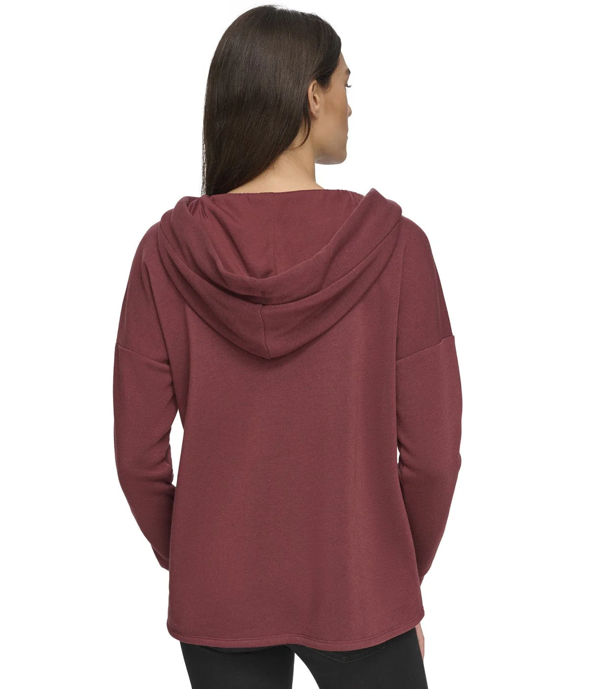 Andrew Marc Women's Fleece Split Neck Hoodie Rust - Image 2