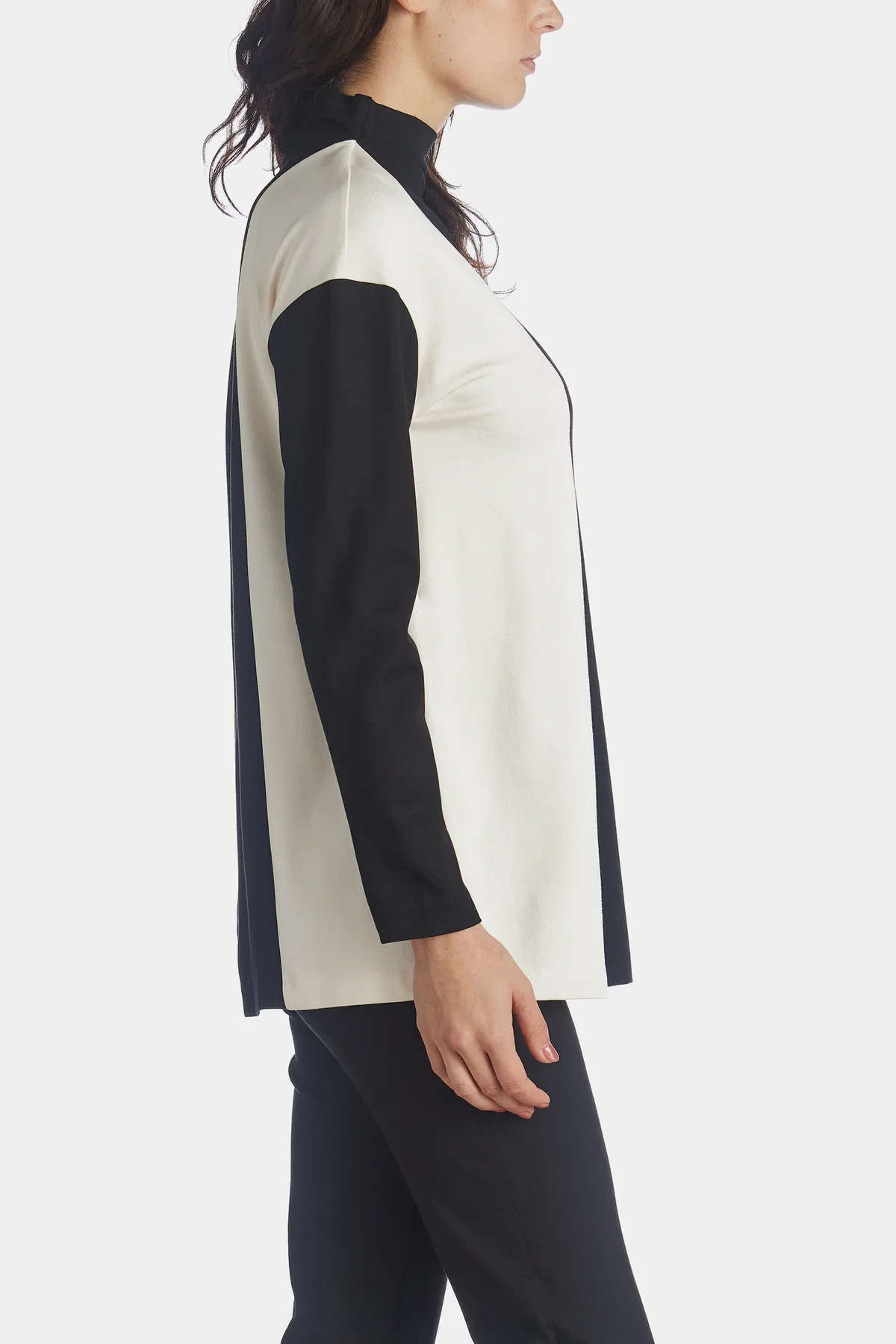 Colorblocked Drop Shoulder Mock Neck Knit Top - Image 4
