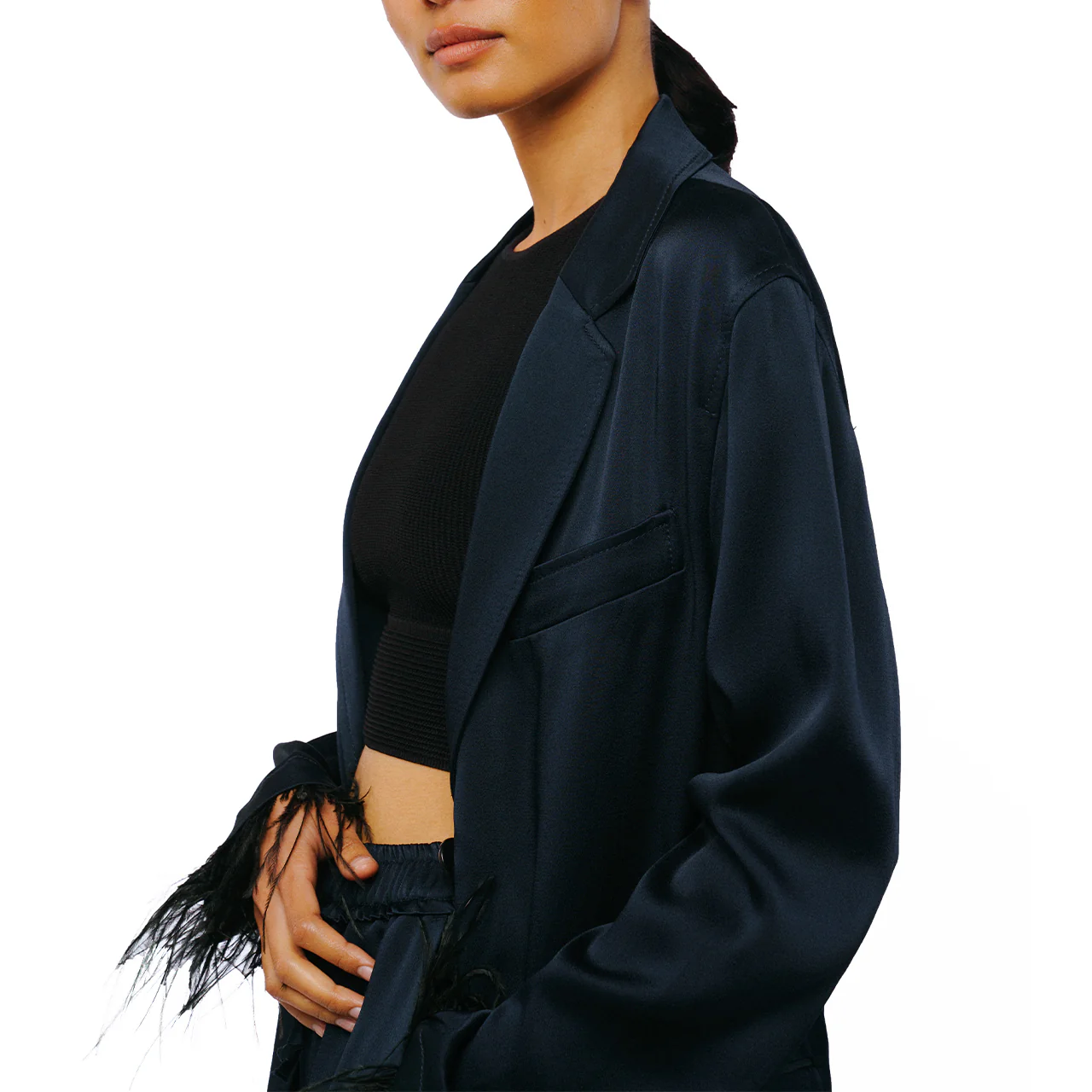 Giada Feather Trimmed Satin Jacket - Image 4