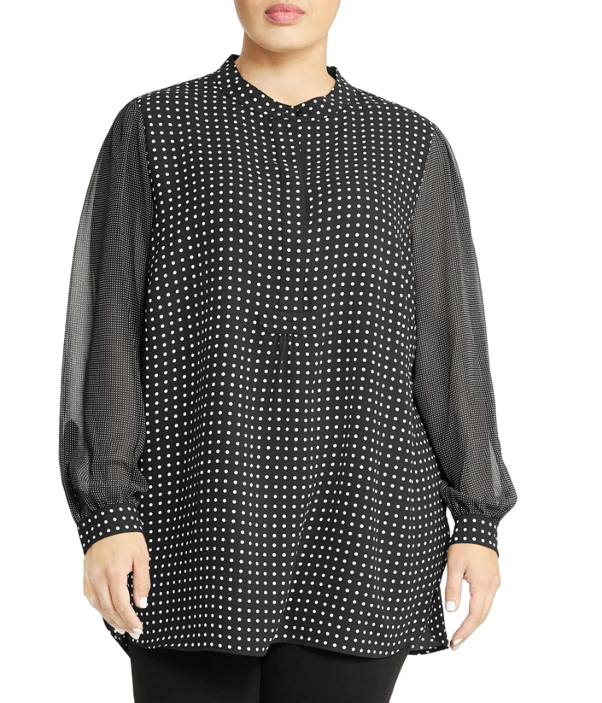 Plus Size Long Sleeve Poet Blouse with Mini Dot Design - Image 6