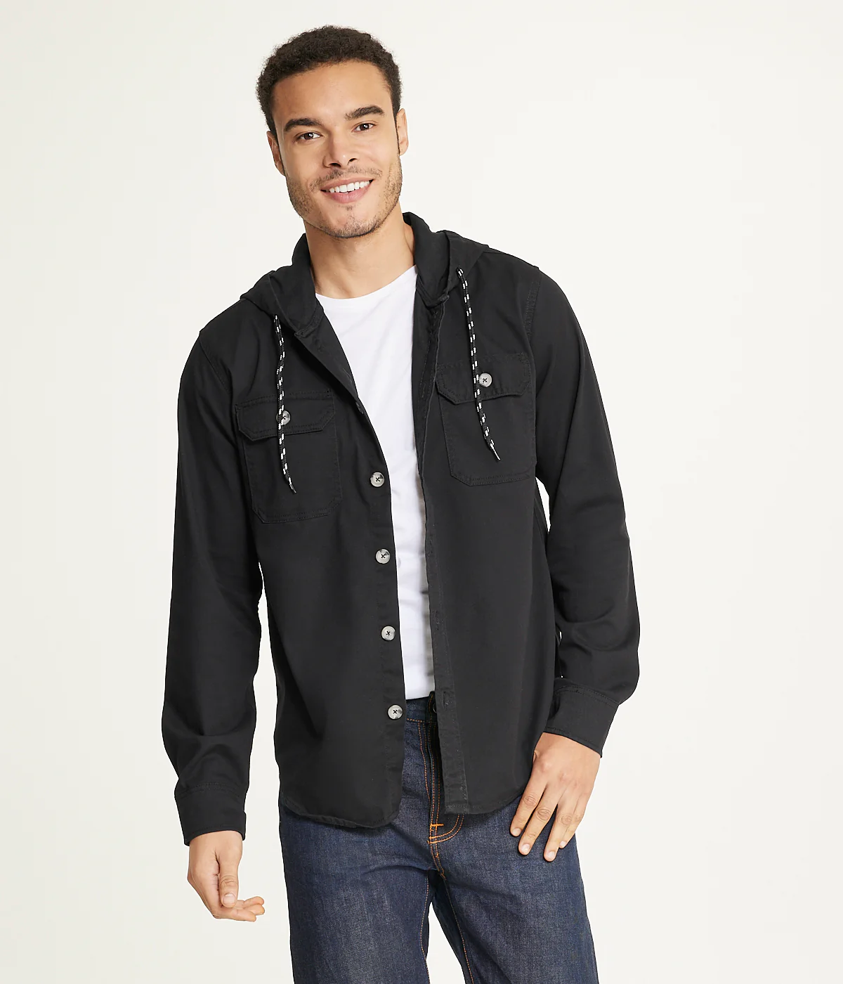 Men's Long Sleeve Hooded Shirt Jacket: Stretch Twill - Image 5