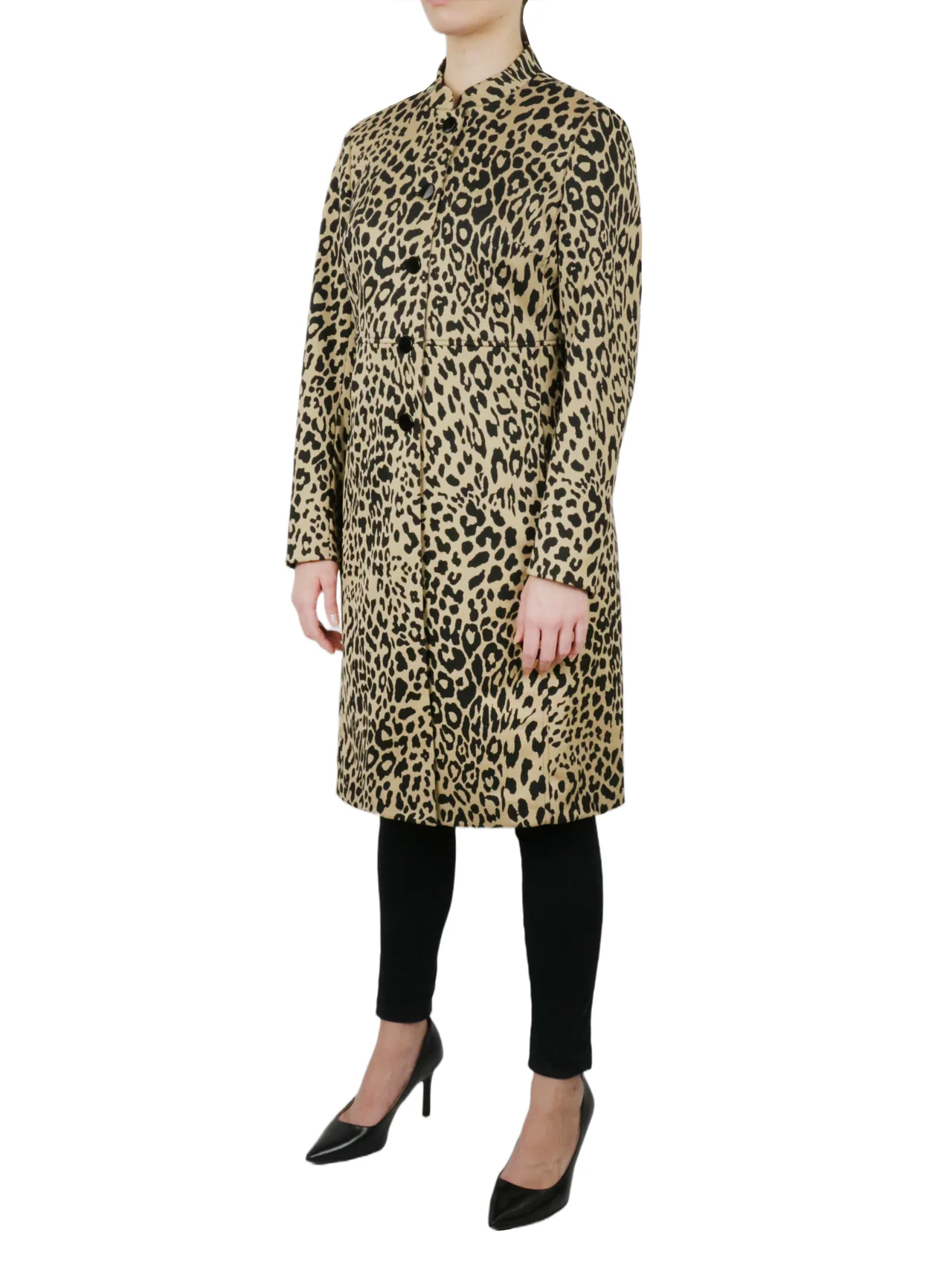 Nehru Collar Long Coat Animal Stretch Jacquard Knit