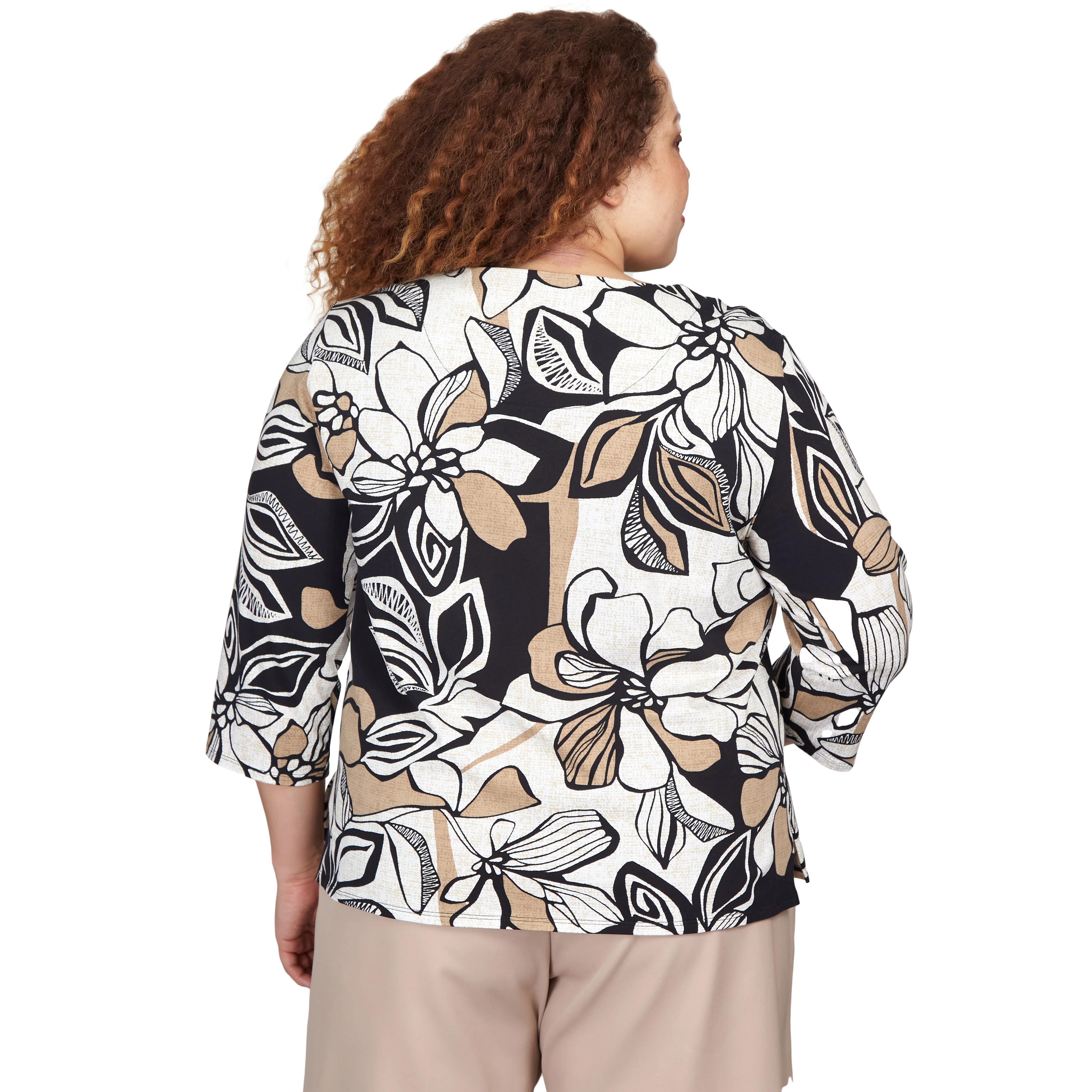 Plus Abstract Floral Texture Knit Top - Image 3