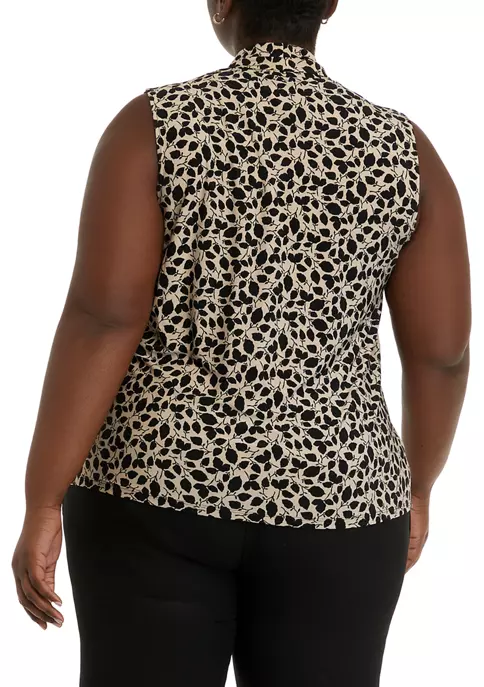Plus Size Printed ITY Triple Pleat Sleeveless Blouse - Image 2