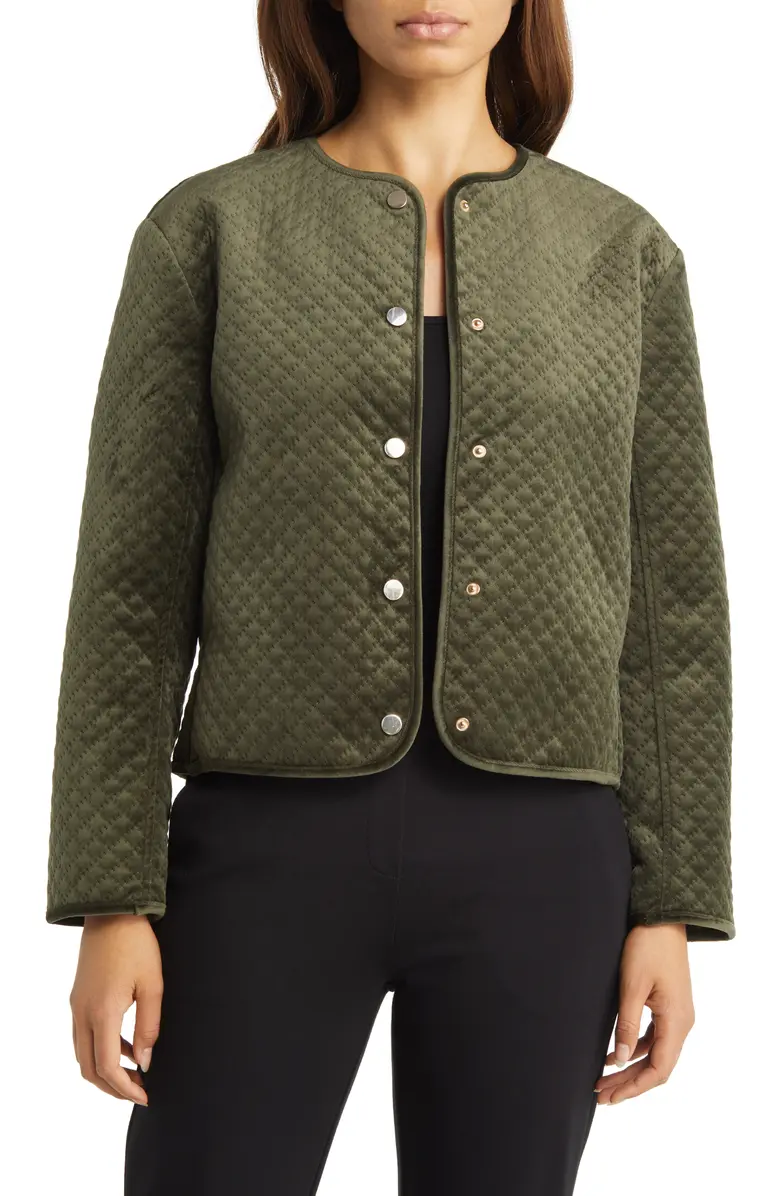 Quilted Snap-Front Velvet Jacket - Image 2
